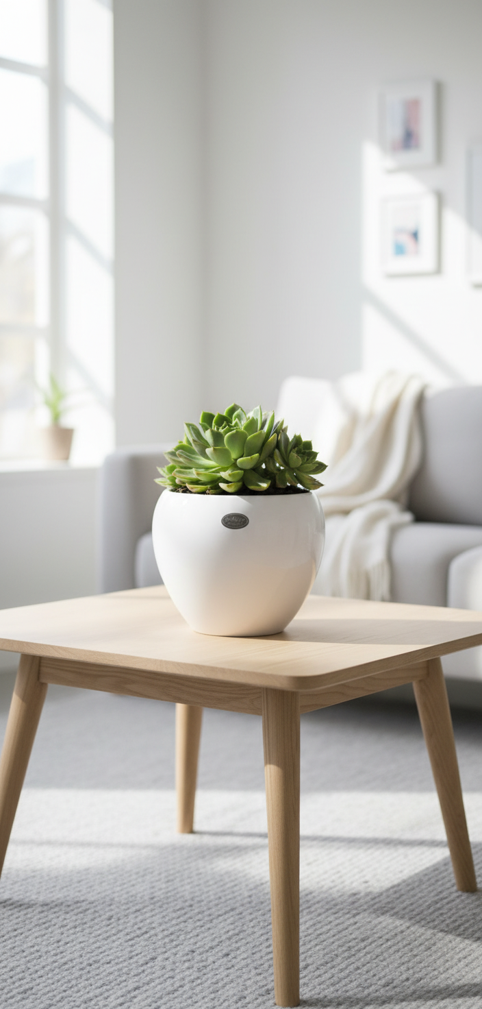White Glossy Ceramic Round Planter Pot - Modern Minimalist Design