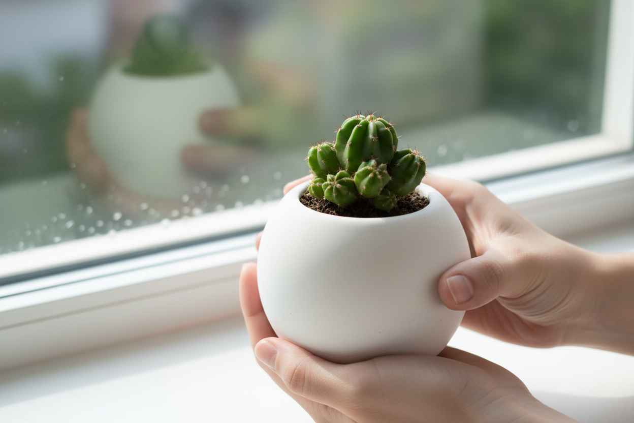 Mini Sphere White Ceramic Planter – Small Round Pot for Succulents & Air Plants