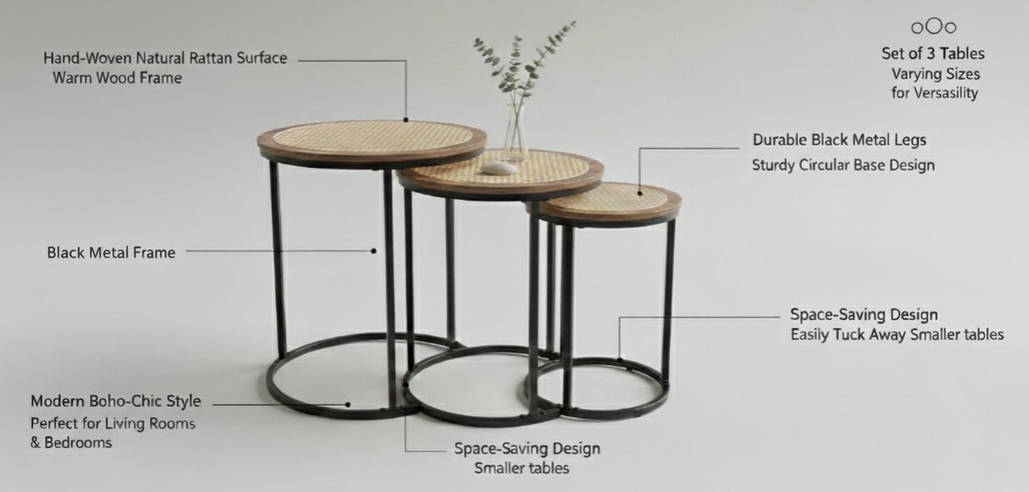 Modern Boho-Chic Style Perfect for Living Rooms & Bedrooms-3 Pcs Table Set