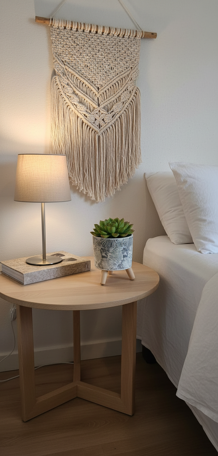 Botanical Print Ceramic Planter with Wooden Legs - Modern Palm Leaf Design