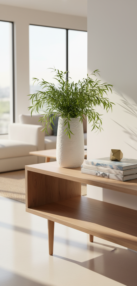 Premium White Textured Ceramic Planter - Modern Minimalist Tall Vase