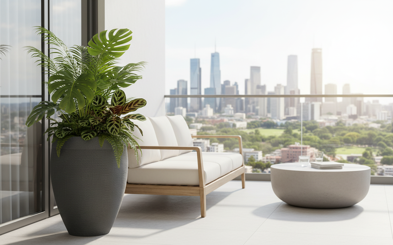 Milano High Planter - Modern Ribbed Round Planter for Indoor & Outdoor