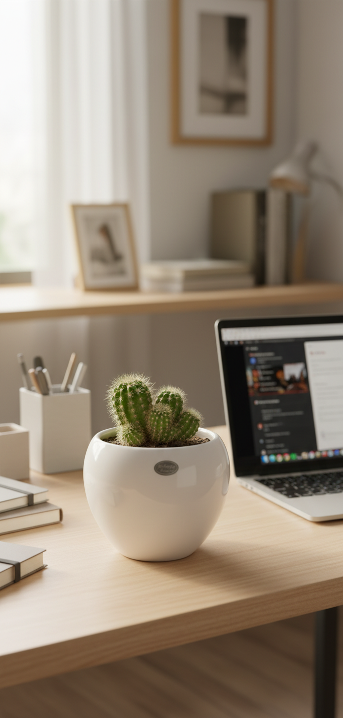 White Glossy Ceramic Round Planter Pot - Modern Minimalist Design