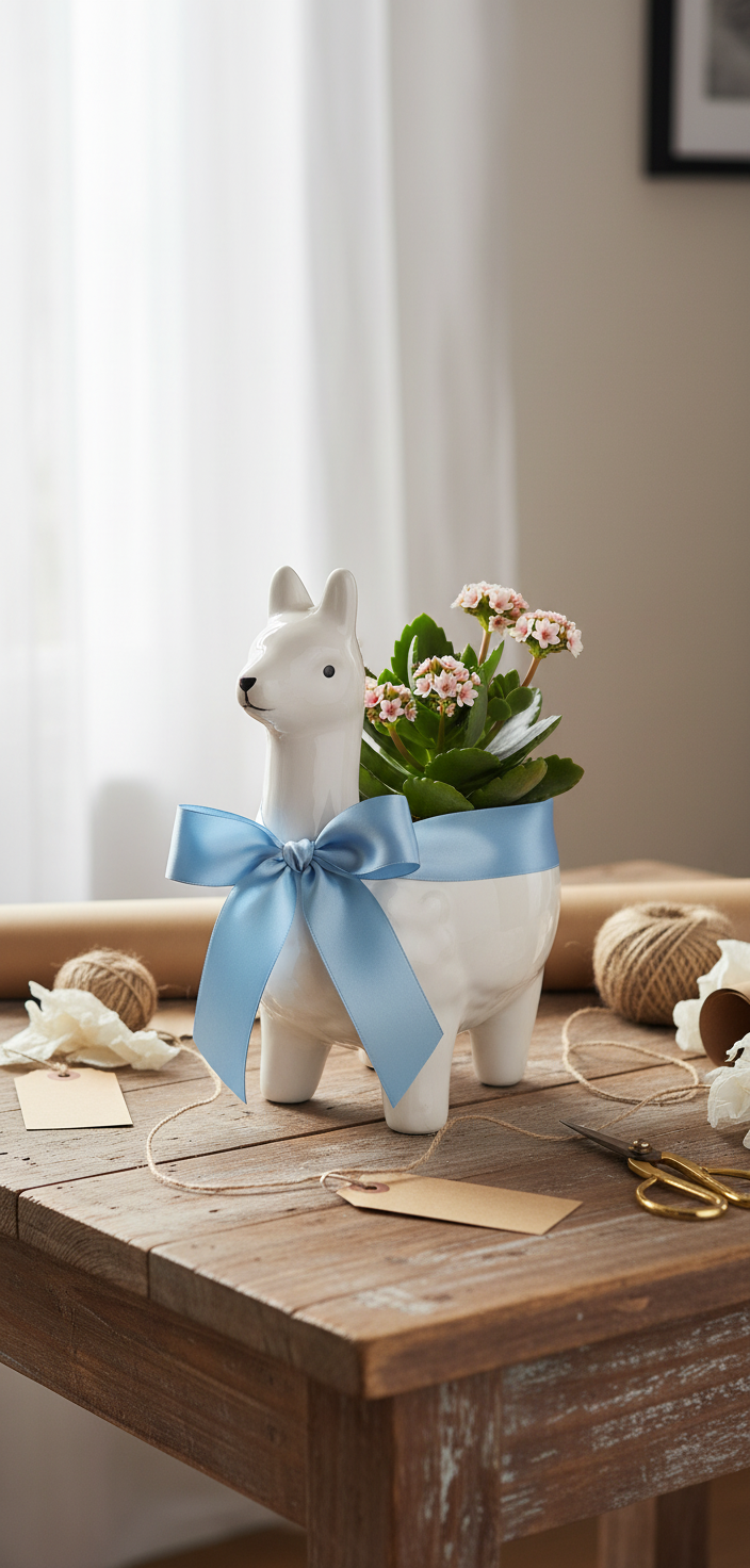 White Ceramic Llama Planter - Decorative Succulent Pot