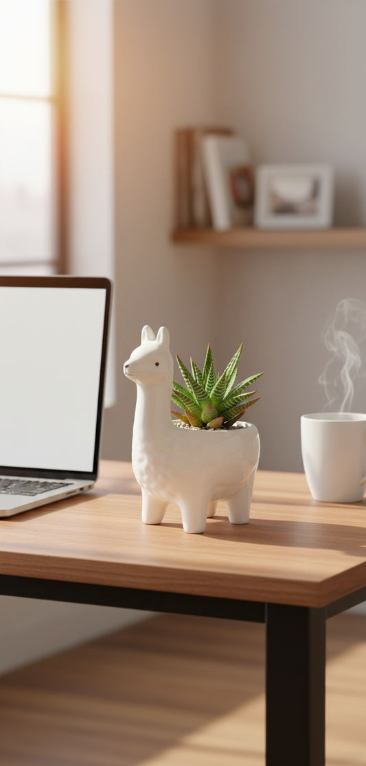 White Ceramic Llama Planter - Decorative Succulent Pot