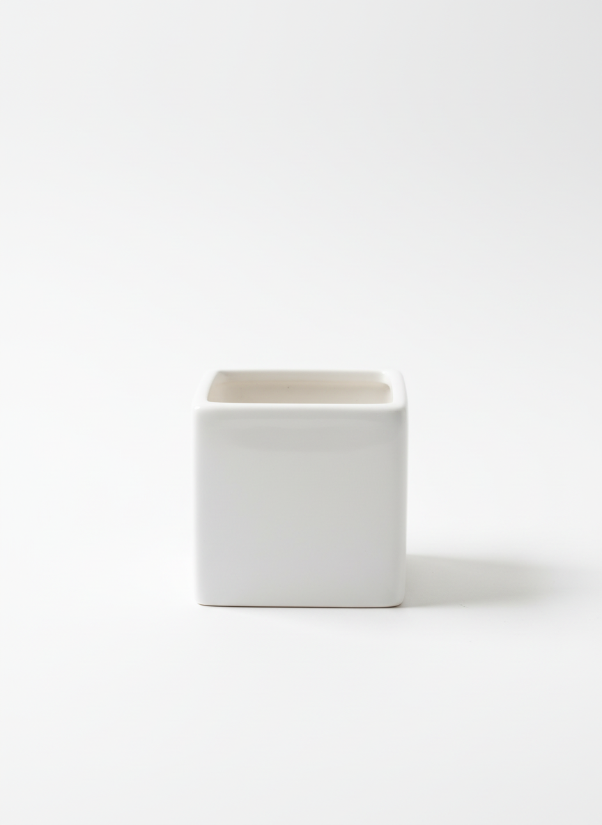 Modern Square White Planter - White Background