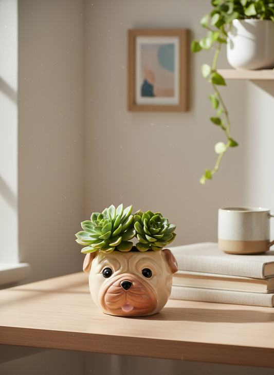 Pug Planter in Home Setting