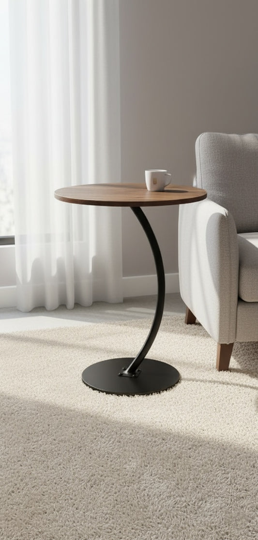 Modern Round Side Table with Curved Metal Base