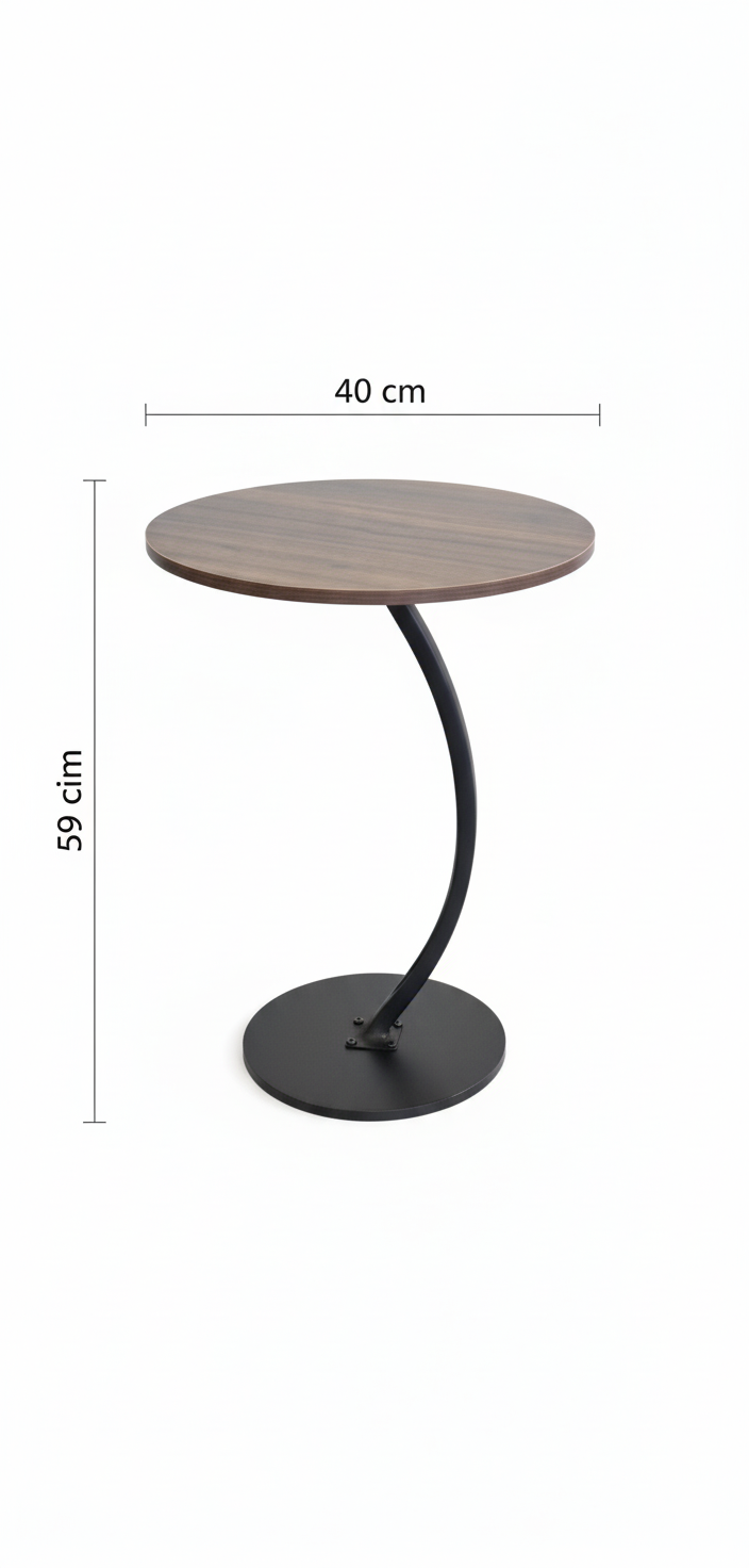 Modern Round Side Table with Curved Metal Base