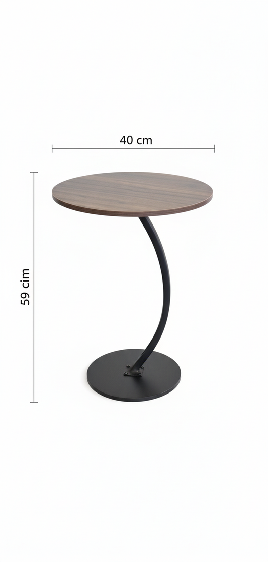 Modern Round Side Table with Curved Metal Base