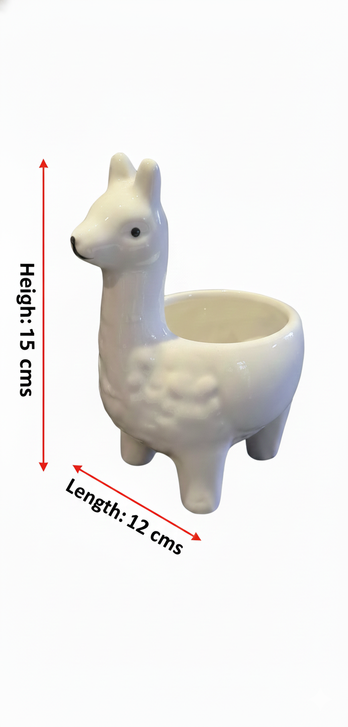White Ceramic Llama Planter - Decorative Succulent Pot