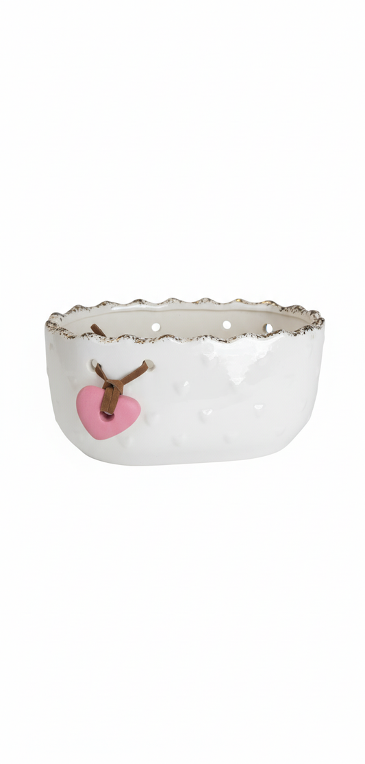 Charming Pink/White Ceramic Heart Embossed Bowl