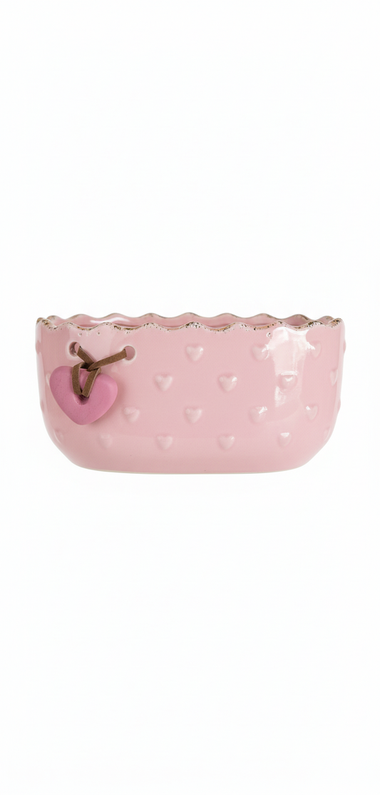 Charming Pink/White Ceramic Heart Embossed Bowl